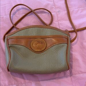 Vintage Dooney and Bourke Leather Shoulder Crossbody Bag Brown Beige Logo Goose